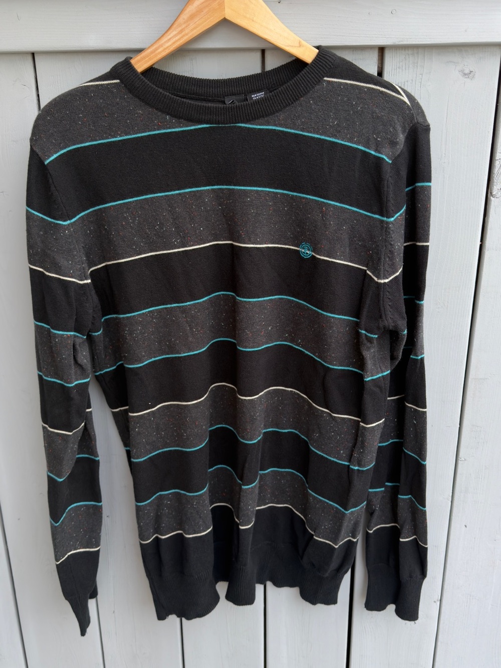 Element Men's Black Striped Crewneck Sweater - Teal & Cream Accent size large